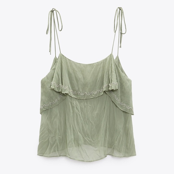 COPY - Zara Tied Embroidered Wrinkled Top - Picture 1 of 4